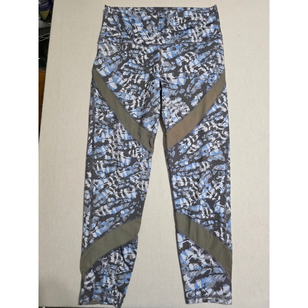 Aerie Chill Play Move Leggings Womens L Blue Camo Mesh Panel High Waisted Gym